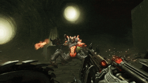 a screenshot of a video game shows a person holding a gun in a dark room with red circles around them