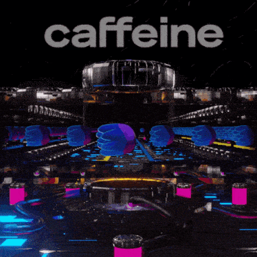 the word caffeine is on a dark background