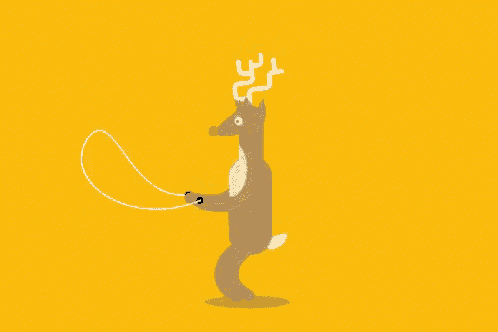 a reindeer jumping a jump rope on a yellow background .