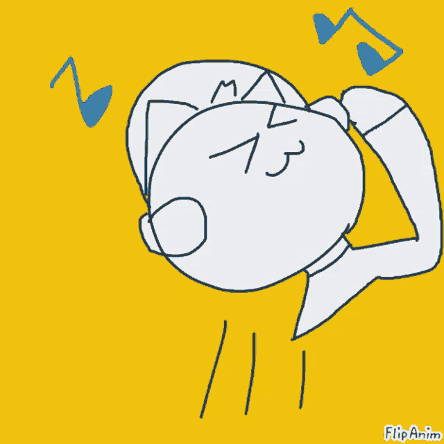 a drawing of a person listening to music with the words flipanim below