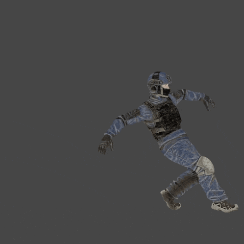 a soldier with a helmet on is standing on a grey background