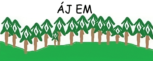 a cartoon drawing of a row of trees with aj em written on the bottom