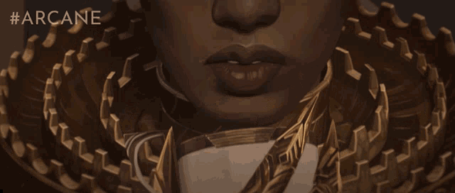a close up of a person 's face with the hashtag #arcane on the bottom