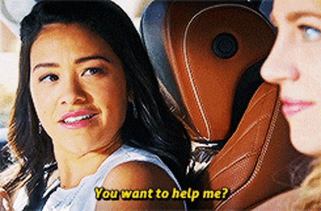 a woman in a car with the words you want to help me