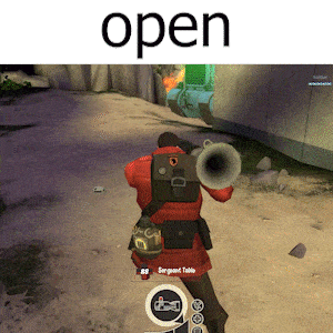 a man holding a trumpet in a video game with the word open above him