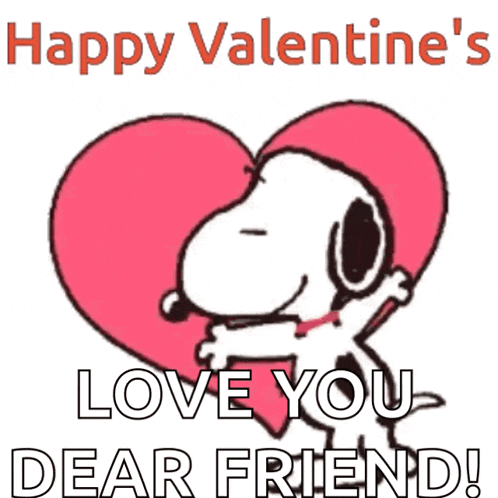 a valentine 's day greeting card with snoopy hugging a heart