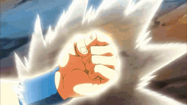 a close up of a person 's fist with lightning behind it