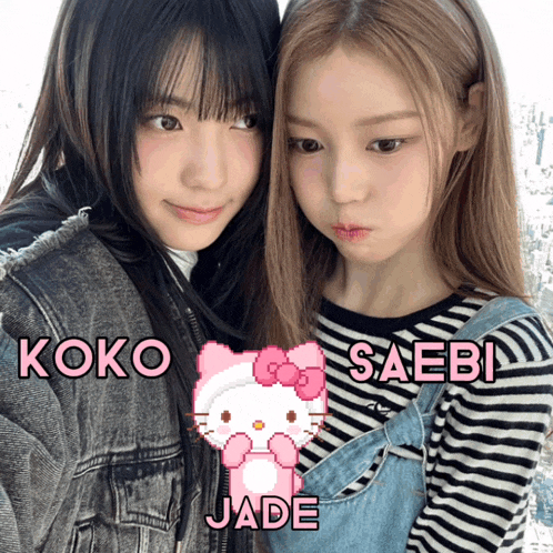 two girls posing for a picture with the names koko saebi jade