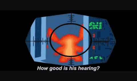 a video game screen says how good is his hearing in the corner