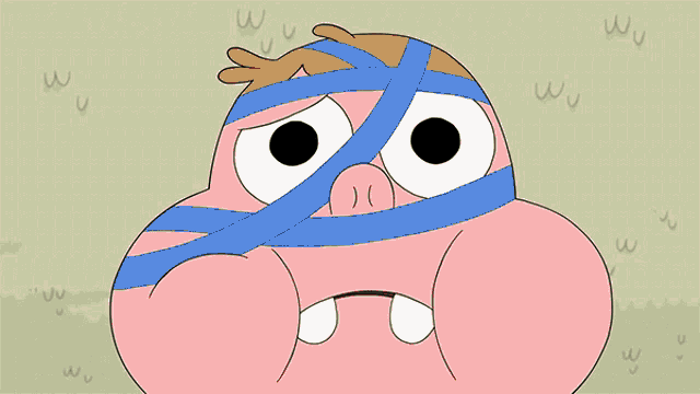 a cartoon character has a bandage around his head