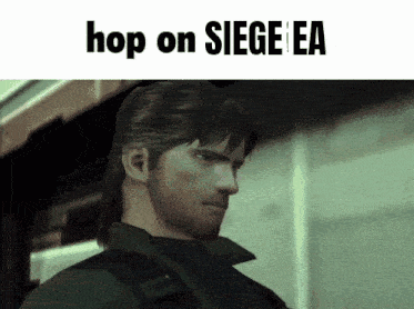 a video game character with the words hop on siege ea