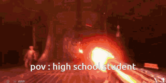 a video game screen with the words pov high school student