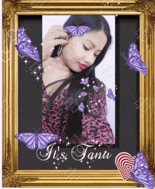 a picture of a woman in a frame with the words it 's tanu