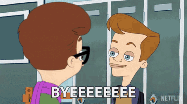 a cartoon of a boy saying byeeeeeeee