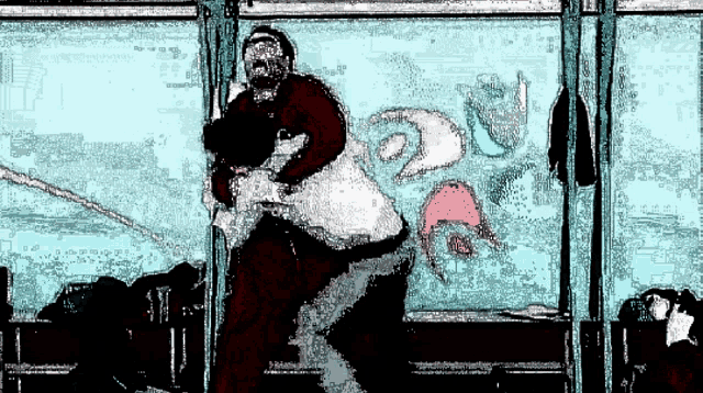 a drawing of a man holding another man in his arms in front of a window