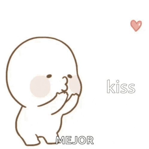 a cartoon character blowing a kiss with hearts behind him and the words kiss mejor on the bottom