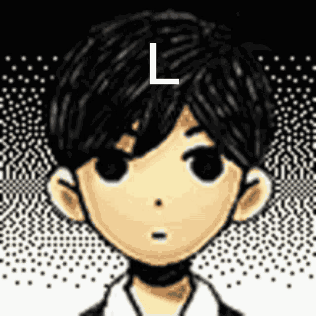 a cartoon of a boy with a letter l on his forehead .