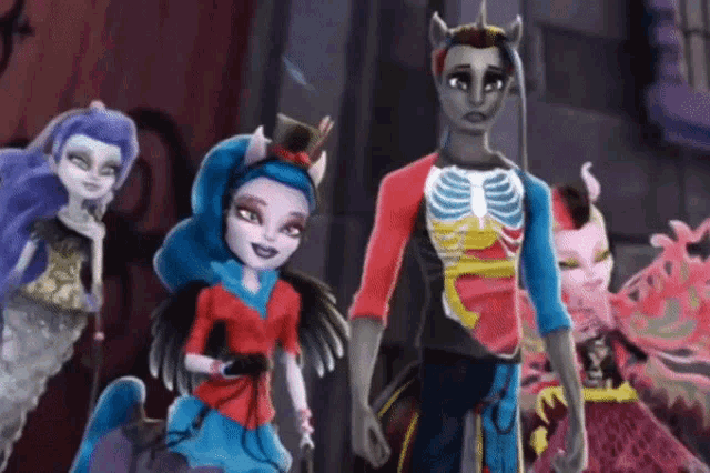 a group of monster high characters are standing together