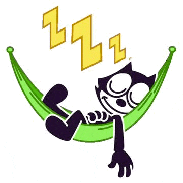 felix the cat is sleeping in a hammock with zzz coming out of his eyes .