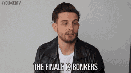 a man wearing a leather jacket says the finale is bonkers