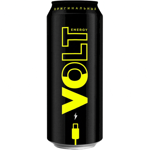 a black can of volt energy drink with yellow letters