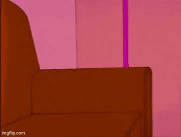 a cartoon of a hand reaching out from behind a couch with the word thc written on the wall behind it