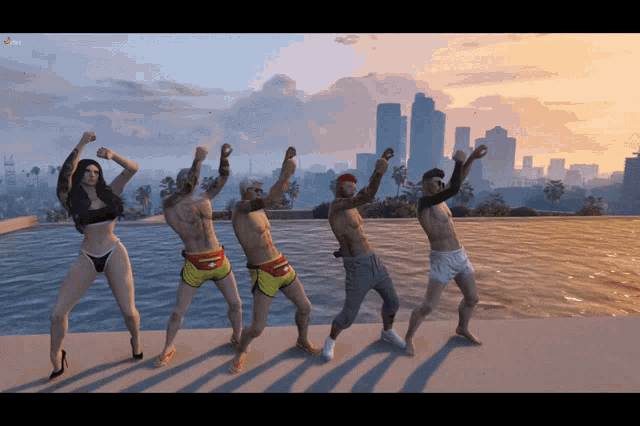 a group of people are dancing in a video game