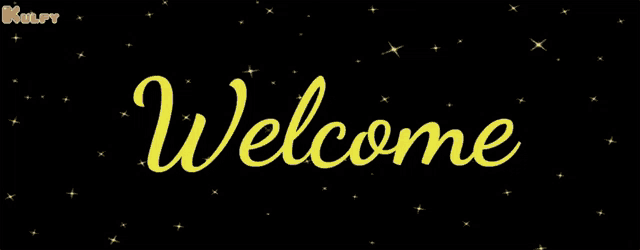 the word welcome is surrounded by gold stars