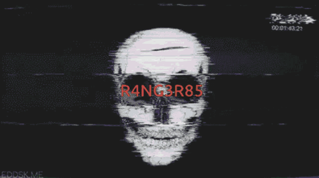 a video of a skull with the words rang3r85 in red