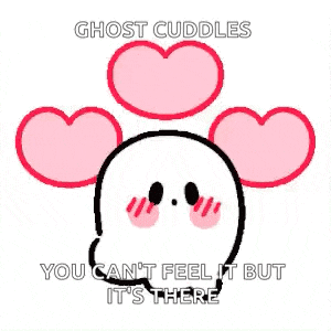 a ghost is surrounded by pink hearts and says `` you can 't feel it but it 's there ''