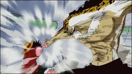 monkey d luffy is being punched by a man with a leopard print on his shirt