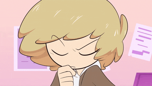 a cartoon drawing of a girl with blonde hair and a brown jacket
