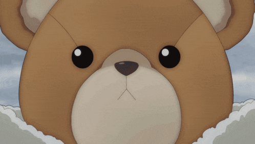 a close up of a teddy bear 's face with glowing eyes