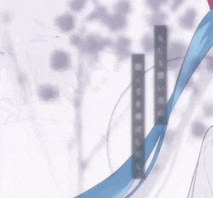 a purple haired anime character with chinese writing on the bottom right