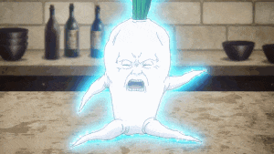 a cartoon drawing of a radish with a face on it 's head