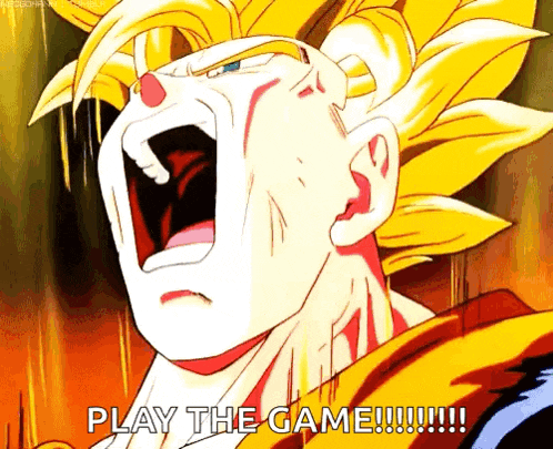 a cartoon of a man with his mouth open saying play the game