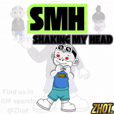 a cartoon character is shaking his head in front of a sign that says smh shaking my head