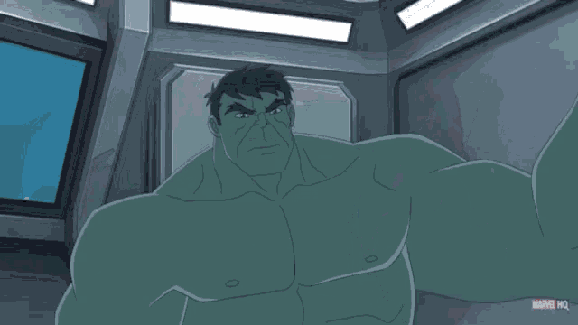 a cartoon of hulk holding a red white and blue shield