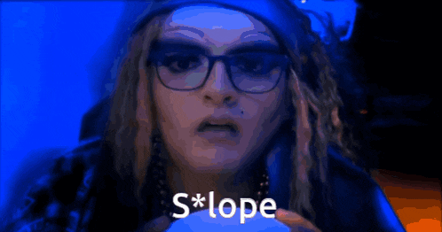 a woman wearing glasses and a hat says " slope "