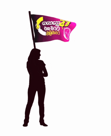 a silhouette of a woman holding a purple flag that says ' gxdxd ' on it