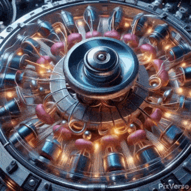 a close up of a machine with pixverse written on the bottom right