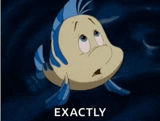 a cartoon fish with a sad look on its face and the words `` exactly '' written below it .