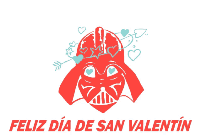 a red darth vader with an arrow through his head and the words feliz dia de san valentin below him