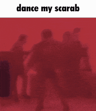 a group of people are dancing with the words dance my scarab above them