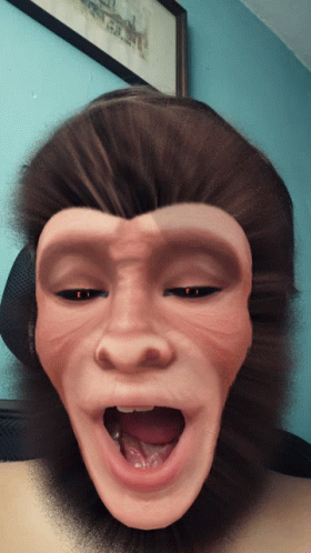 a close up of a person 's face with a monkey mask on