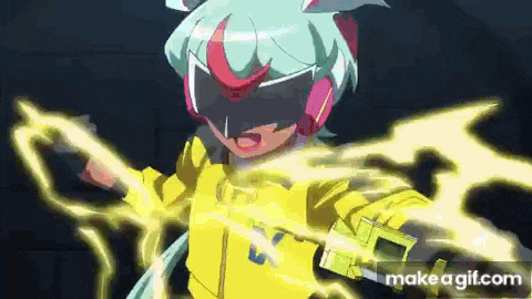 a cartoon character with a helmet on is holding a lightning bolt in his hand .