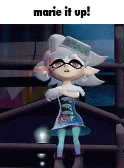 a cartoon character is standing with her arms crossed and the words " marie it up " above her