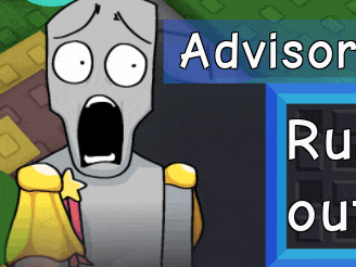 a cartoon character with a surprised look on his face is standing in front of a sign that says advisor ru ou