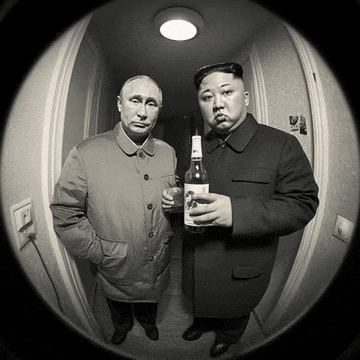 two men standing next to each other one holding a bottle of wine