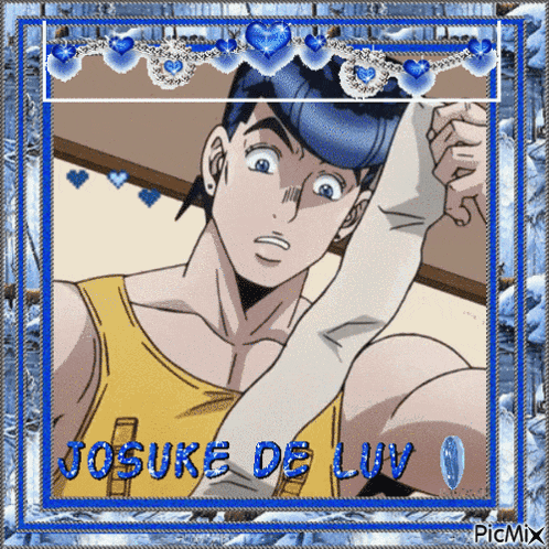 a picture of josuke de luv from jojo 's bizarre adventure in a blue frame